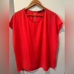 Halogen Coral Red Chiffon Blouse Short Sleeve Keyhole Back Button Size XL